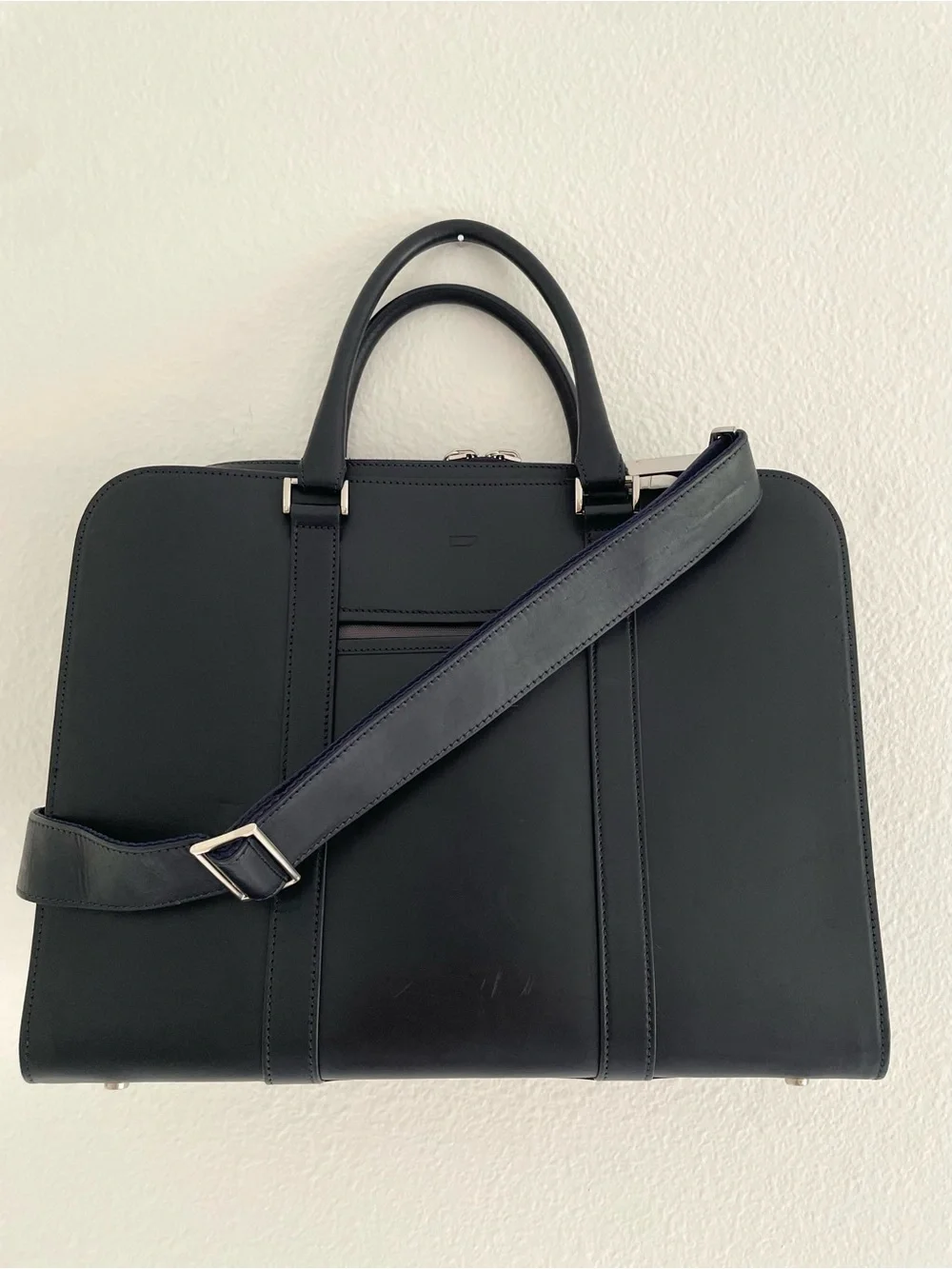 Carl Friedrik Palissy Briefcase, Navy Italian Vachetta Leather 15” Laptop Bag